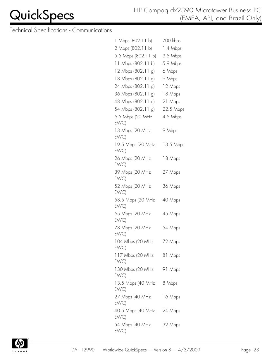 Quickspecs | HP DX2390 User Manual | Page 23 / 49