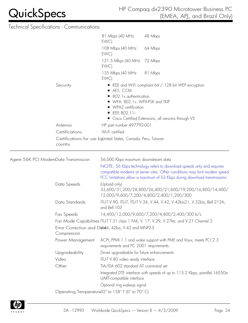 Quickspecs | HP DX2390 User Manual | Page 24 / 49