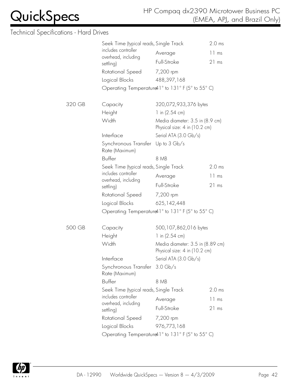 Quickspecs | HP DX2390 User Manual | Page 42 / 49