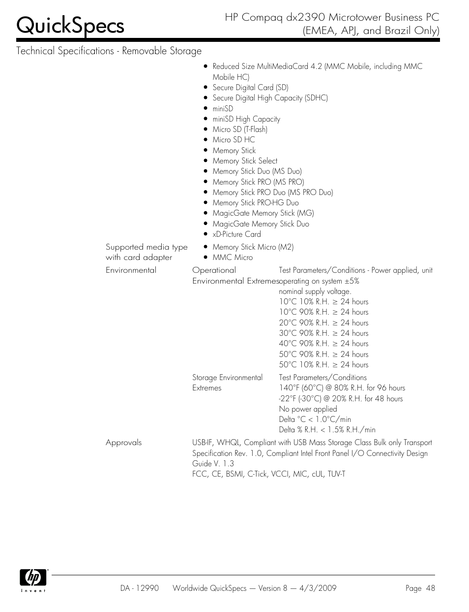 Quickspecs | HP DX2390 User Manual | Page 48 / 49