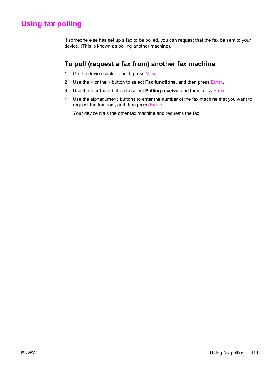 Using fax polling, To poll (request a fax from) another fax machine | HP 2820 User Manual | Page 127 / 334