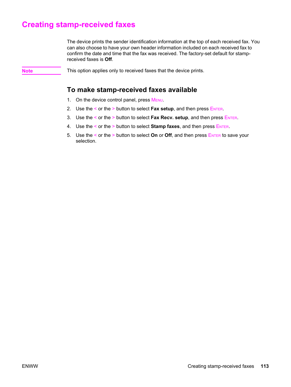 Creating stamp-received faxes, To make stamp-received faxes available | HP 2820 User Manual | Page 129 / 334