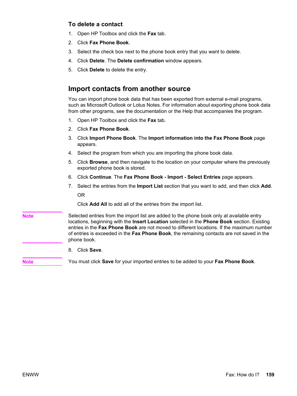 Import contacts from another source | HP 2820 User Manual | Page 175 / 334