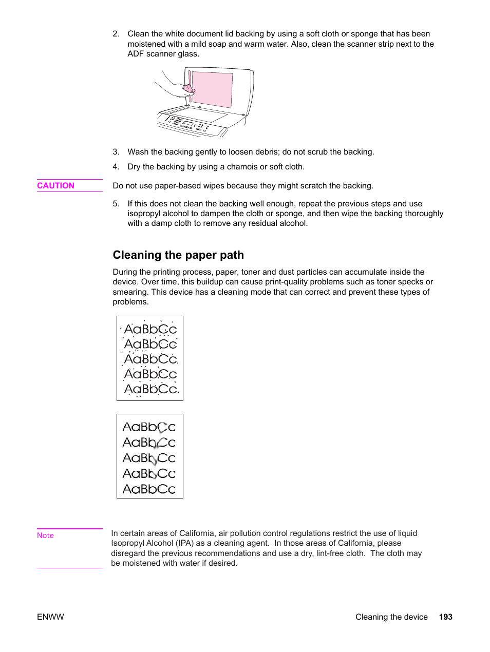 Cleaning the paper path | HP 2820 User Manual | Page 209 / 334