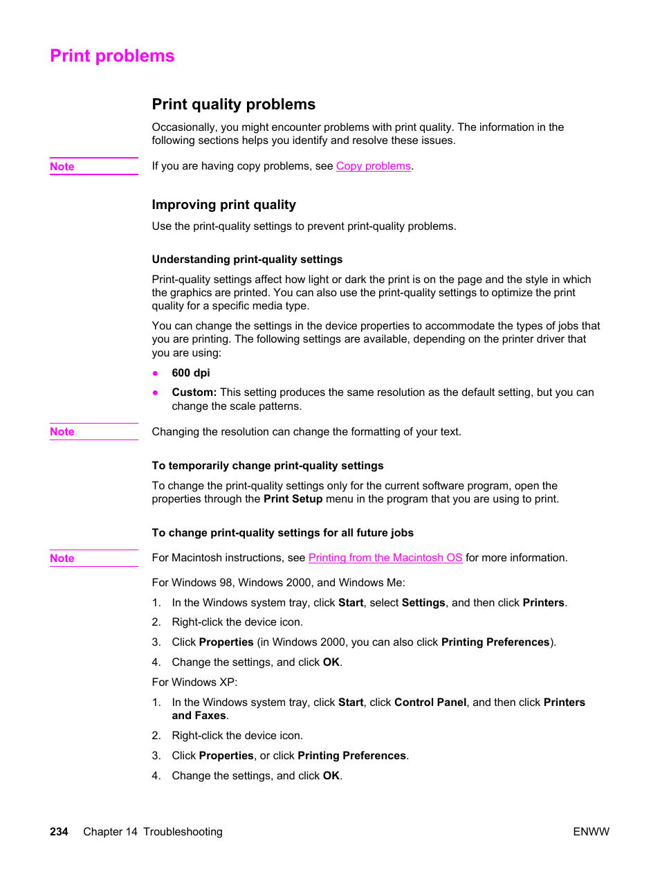 Print problems, Print quality problems | HP 2820 User Manual | Page 250 / 334