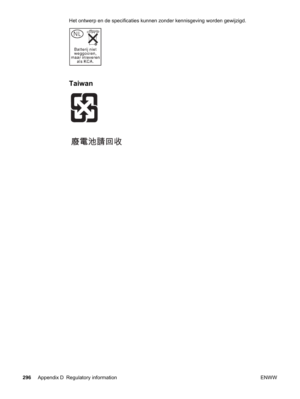 Taiwan | HP 2820 User Manual | Page 312 / 334