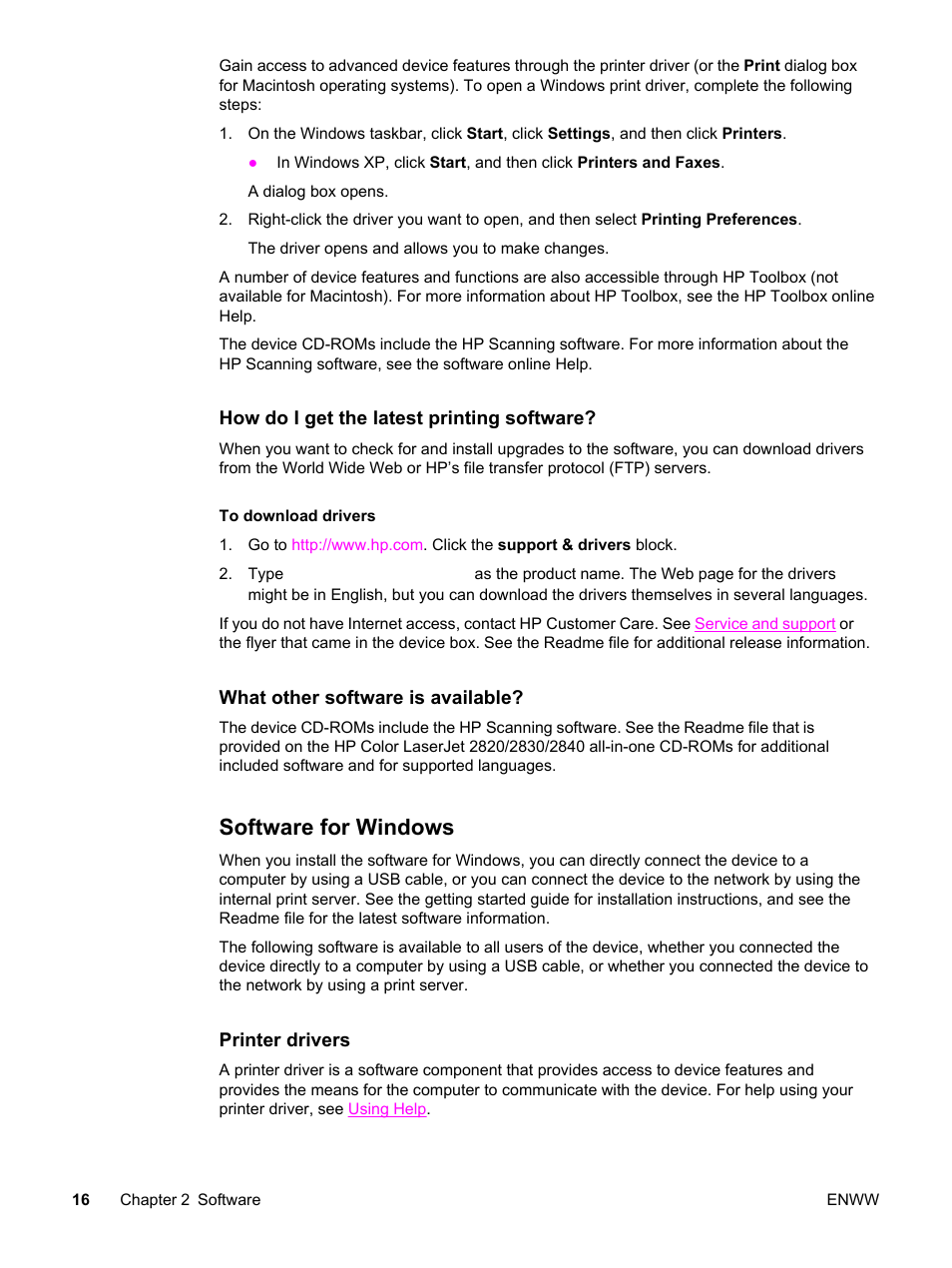Software for windows | HP 2820 User Manual | Page 32 / 334