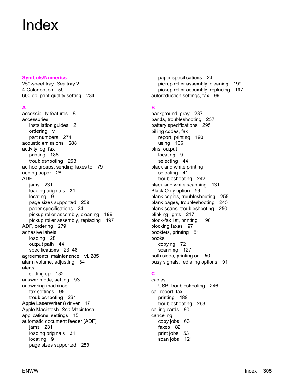 Index | HP 2820 User Manual | Page 321 / 334