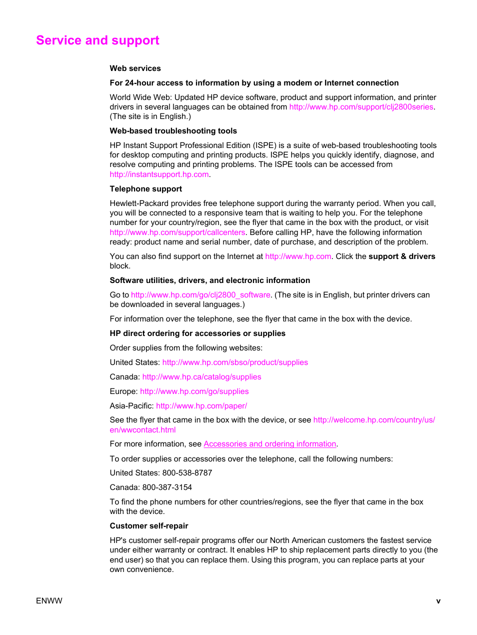 Service and support | HP 2820 User Manual | Page 7 / 334