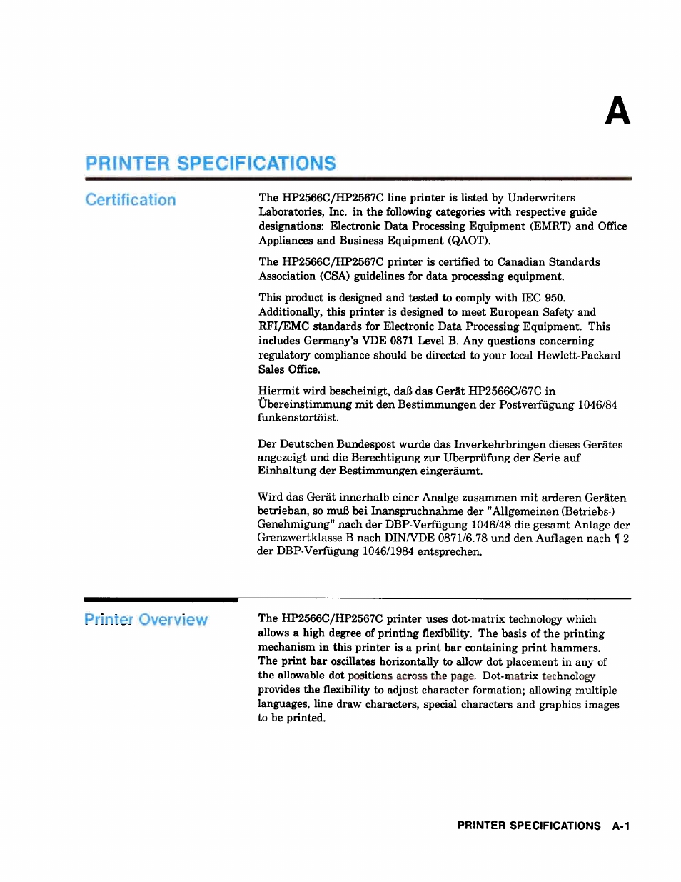 Printer specifications | HP 2566C User Manual | Page 100 / 122