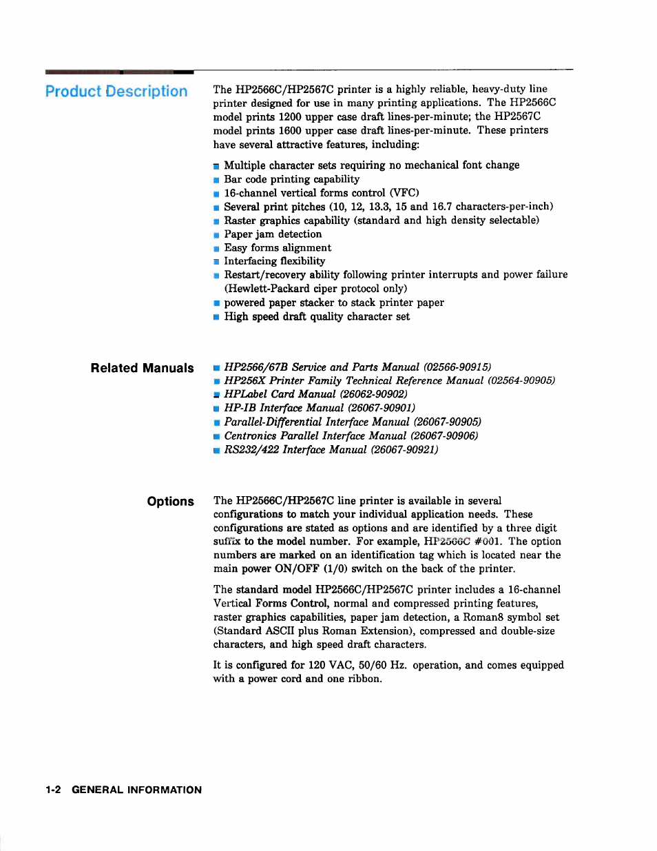 Product description | HP 2566C User Manual | Page 11 / 122