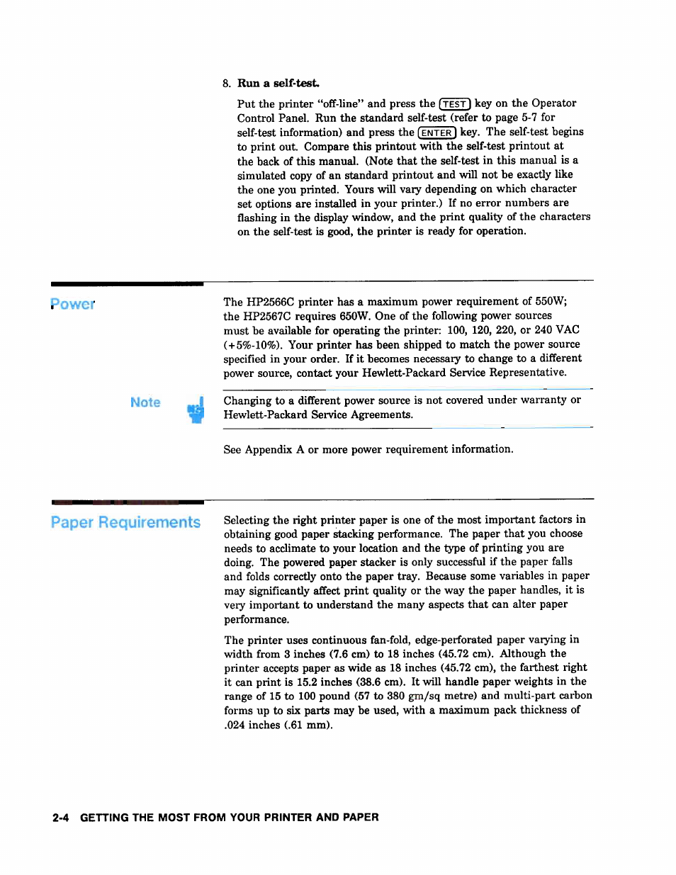 Paper requirements | HP 2566C User Manual | Page 19 / 122