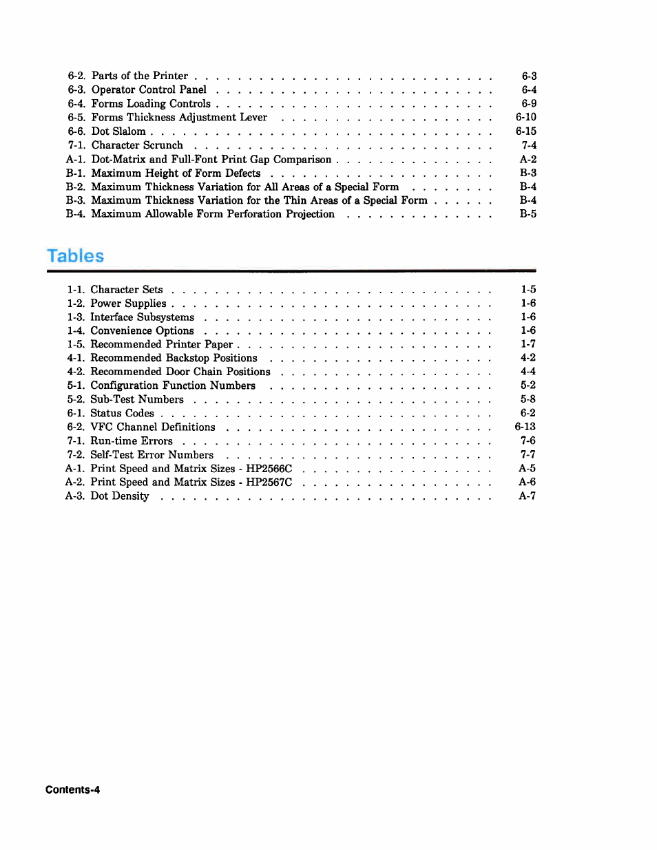 Tables | HP 2566C User Manual | Page 7 / 122