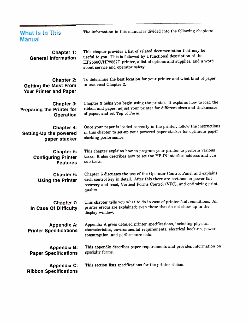 What is in this manual | HP 2566C User Manual | Page 8 / 122