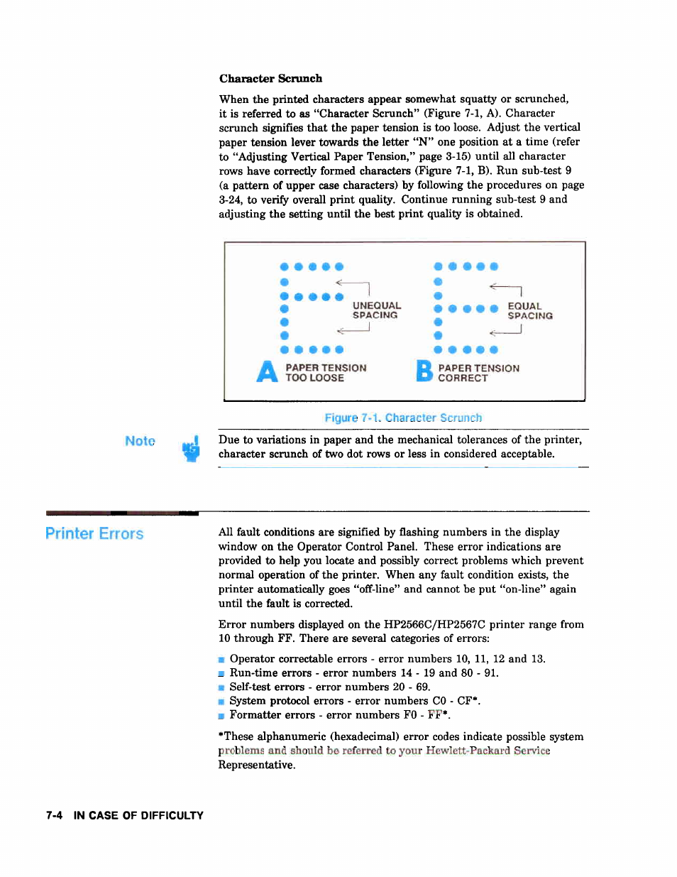 Printer errors | HP 2566C User Manual | Page 95 / 122