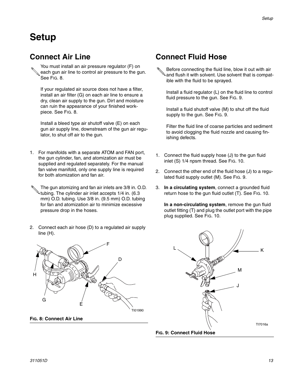 Setup, Connect air line, Connect fluid hose | HP AUTOMATIC XT SPAY GUNS 311051D User Manual | Page 13 / 38