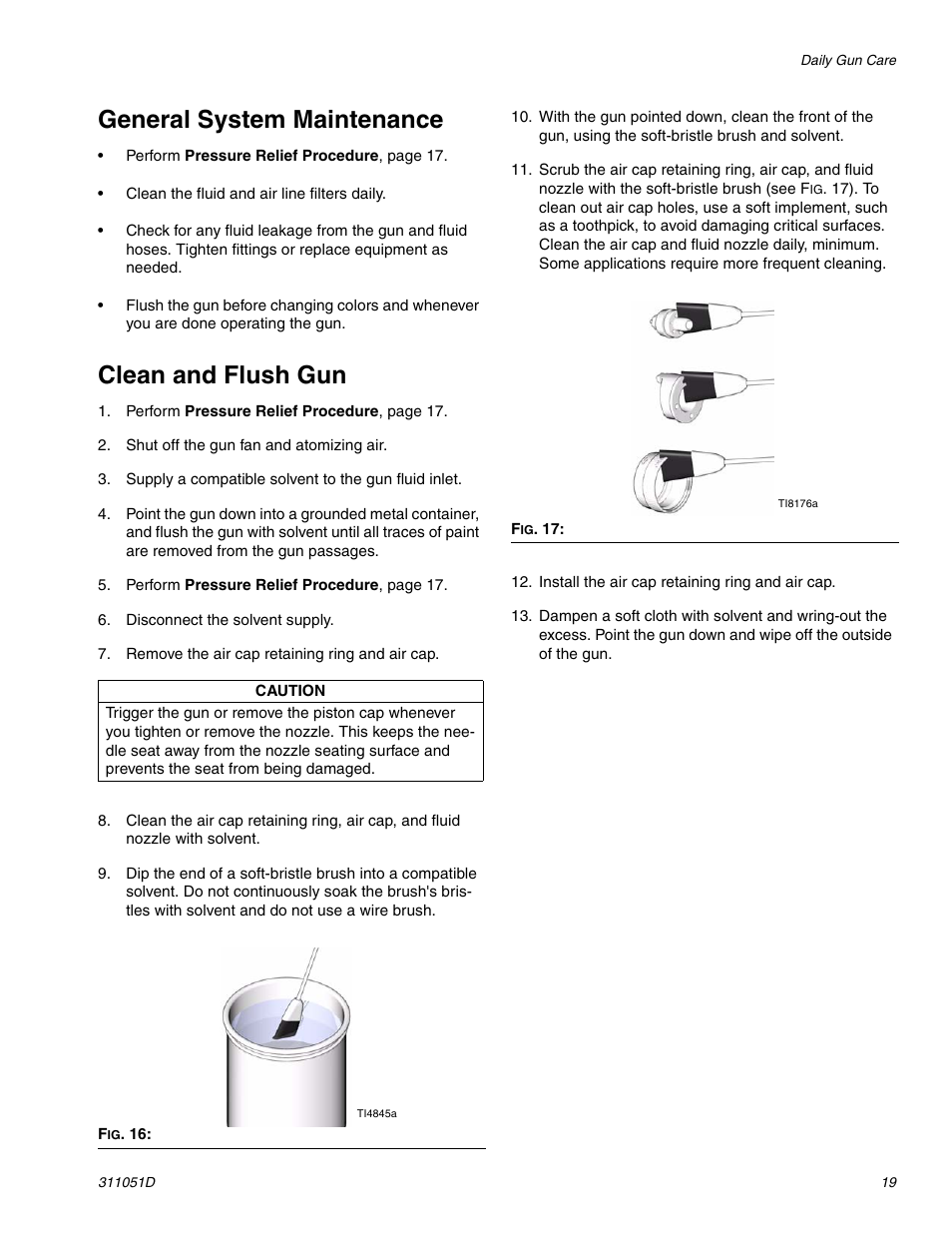 General system maintenance, Clean and flush gun | HP AUTOMATIC XT SPAY GUNS 311051D User Manual | Page 19 / 38