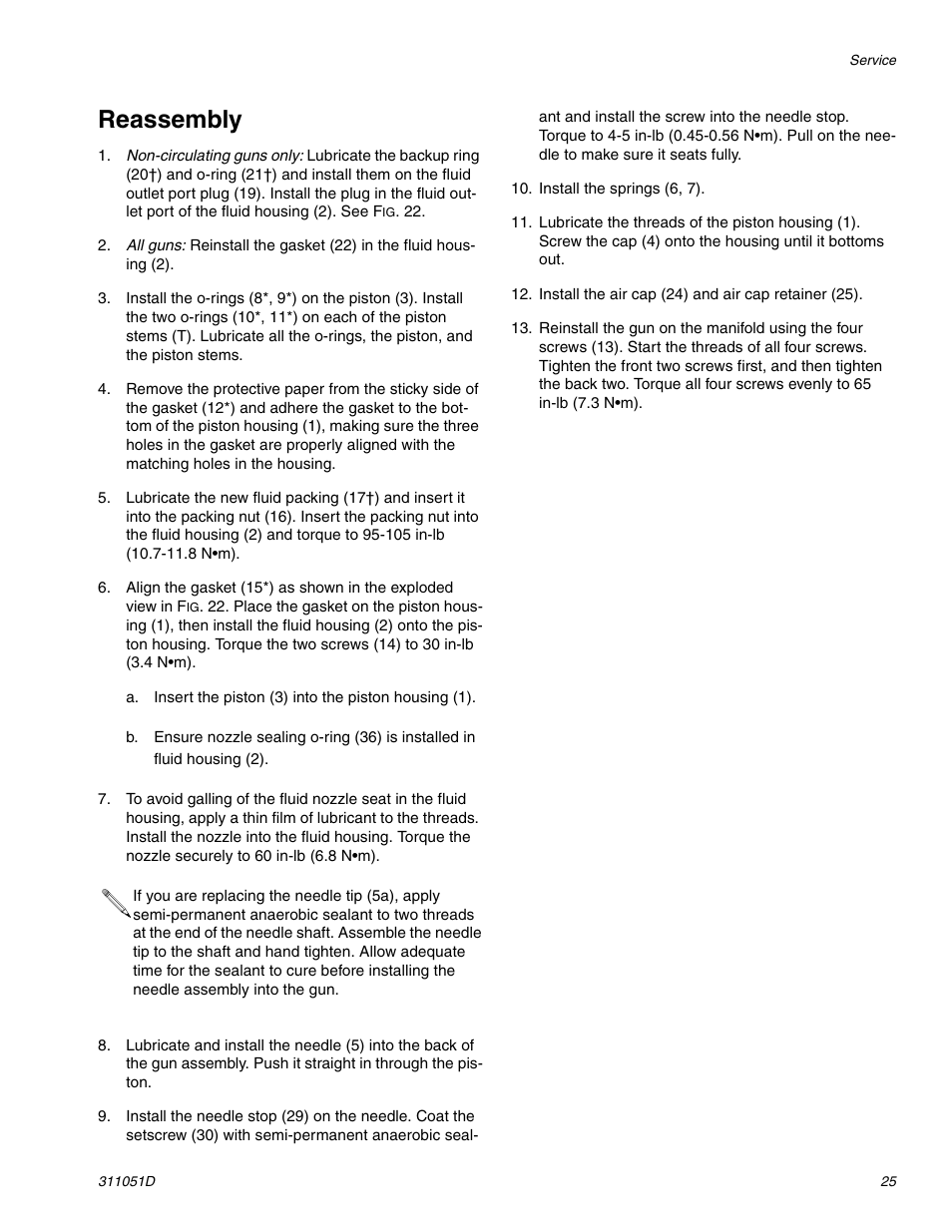 Reassembly | HP AUTOMATIC XT SPAY GUNS 311051D User Manual | Page 25 / 38