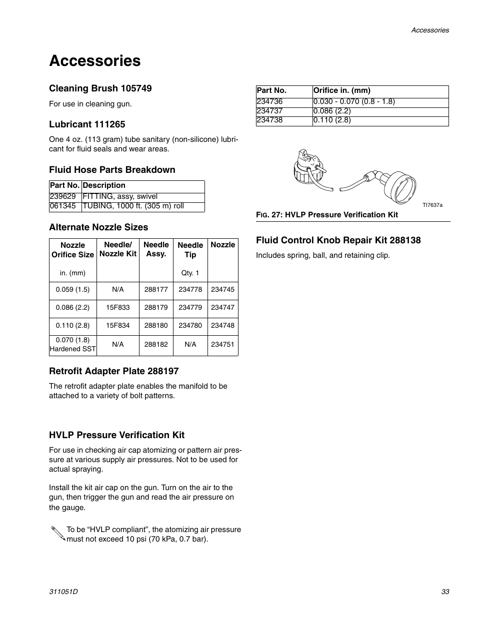 Accessories, E accessories, 33, to | HP AUTOMATIC XT SPAY GUNS 311051D User Manual | Page 33 / 38