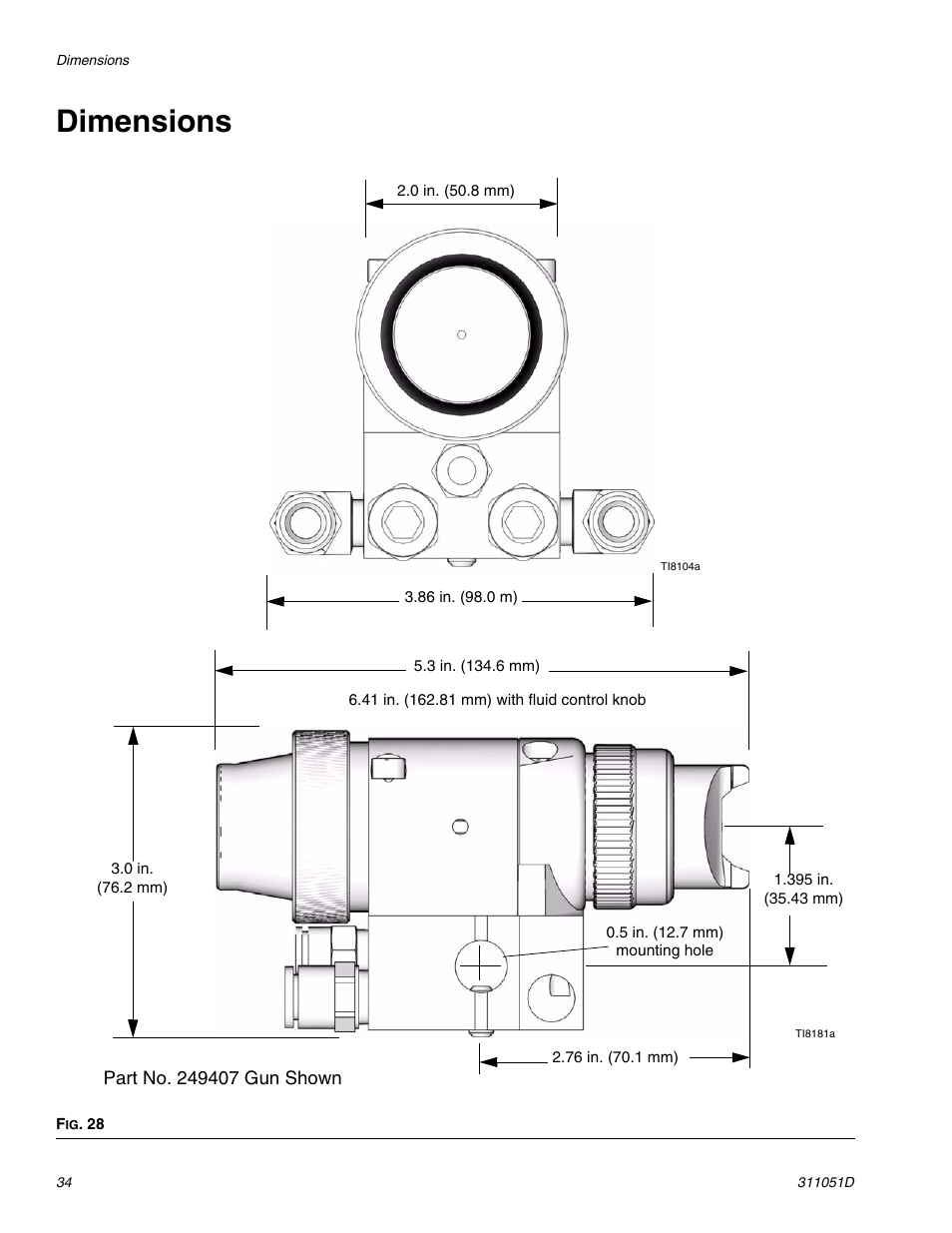 Dimensions | HP AUTOMATIC XT SPAY GUNS 311051D User Manual | Page 34 / 38