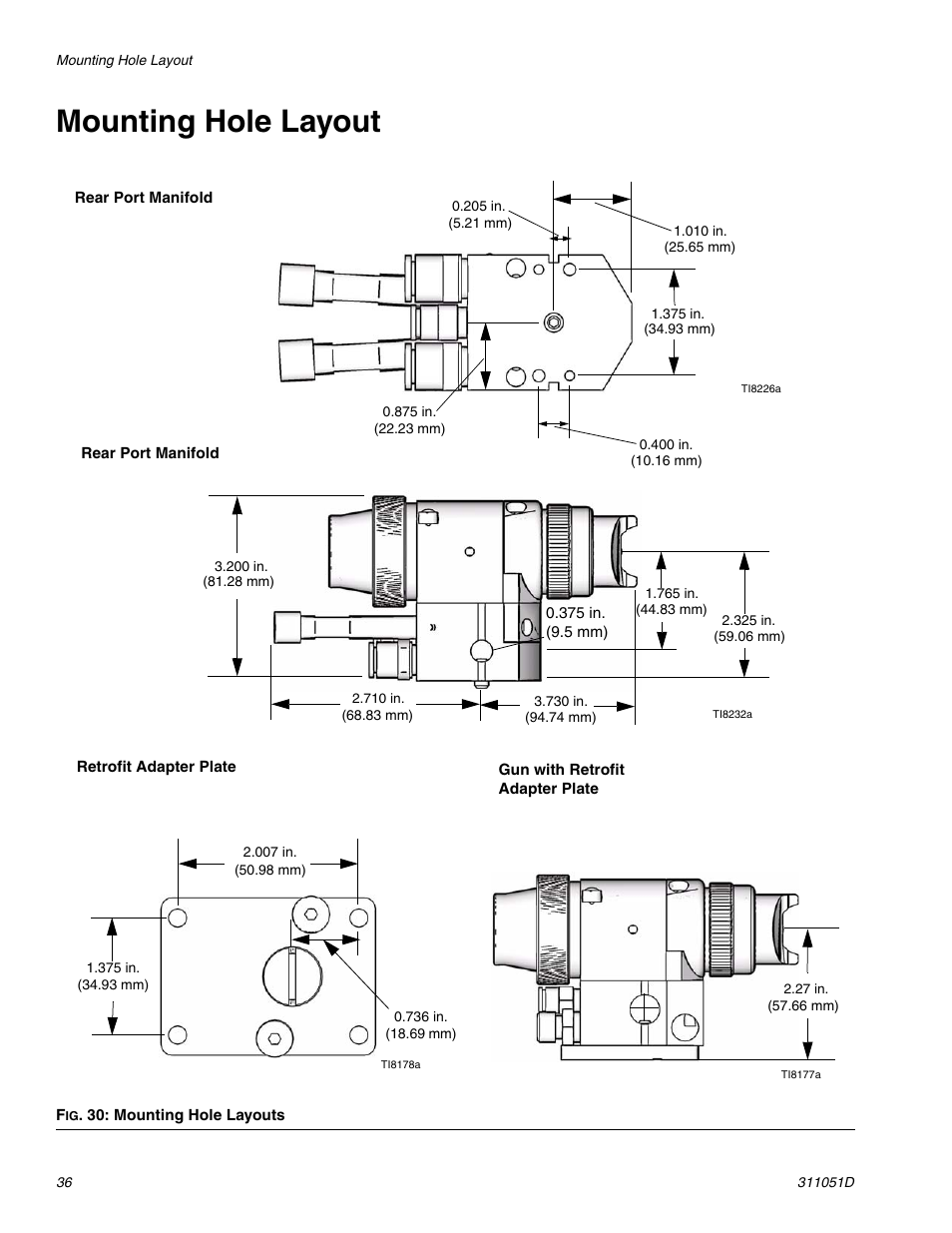 Mounting hole layout | HP AUTOMATIC XT SPAY GUNS 311051D User Manual | Page 36 / 38