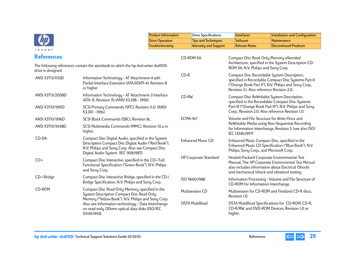 References, P. 29 | HP DVD100I User Manual | Page 29 / 104