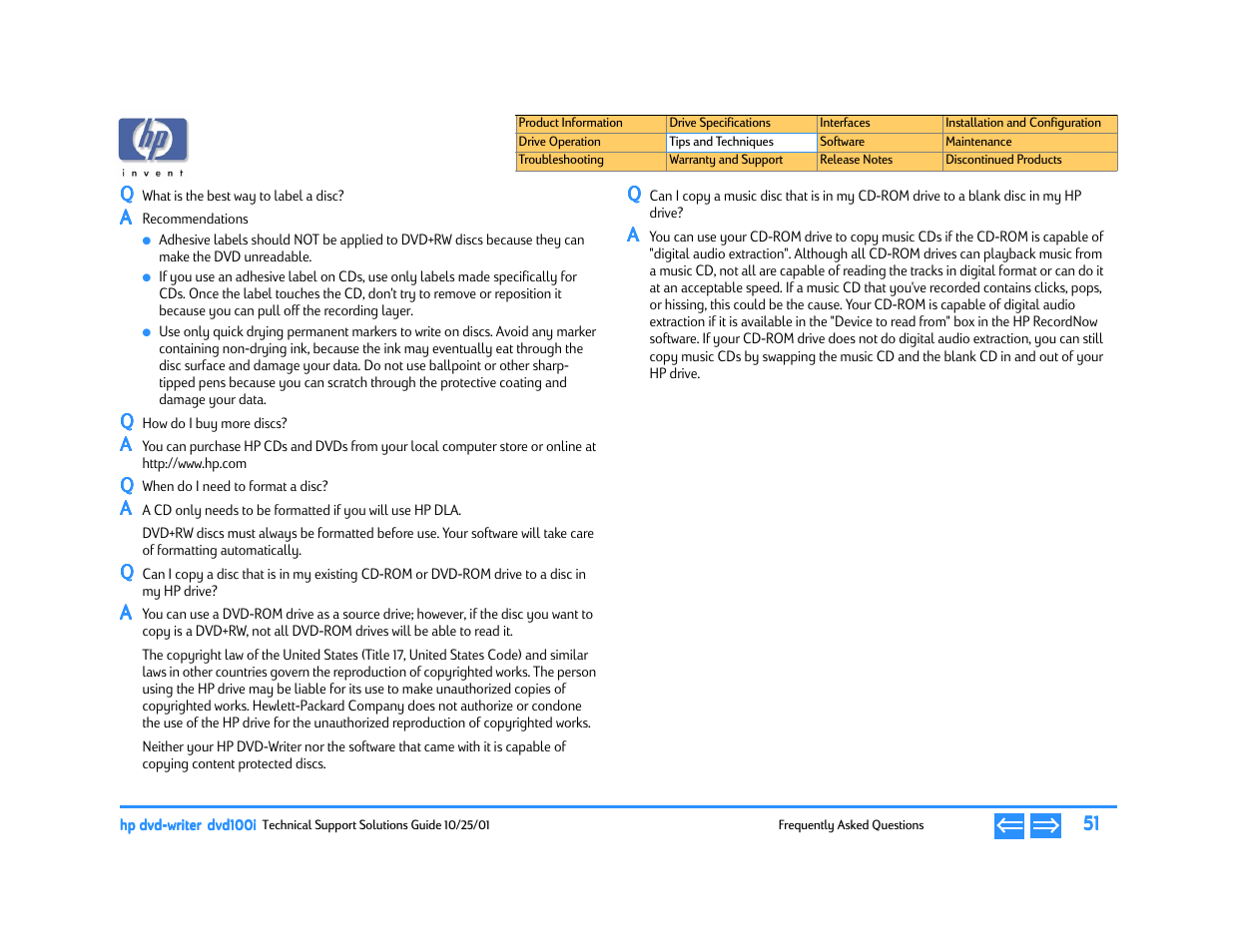 Q what is the best way to label a disc, Q how do i buy more discs, Q when do i need to format a disc | What is the best way to label a disc, How do i buy more discs, When do i need to format a disc, My hp drive, Drive | HP DVD100I User Manual | Page 51 / 104