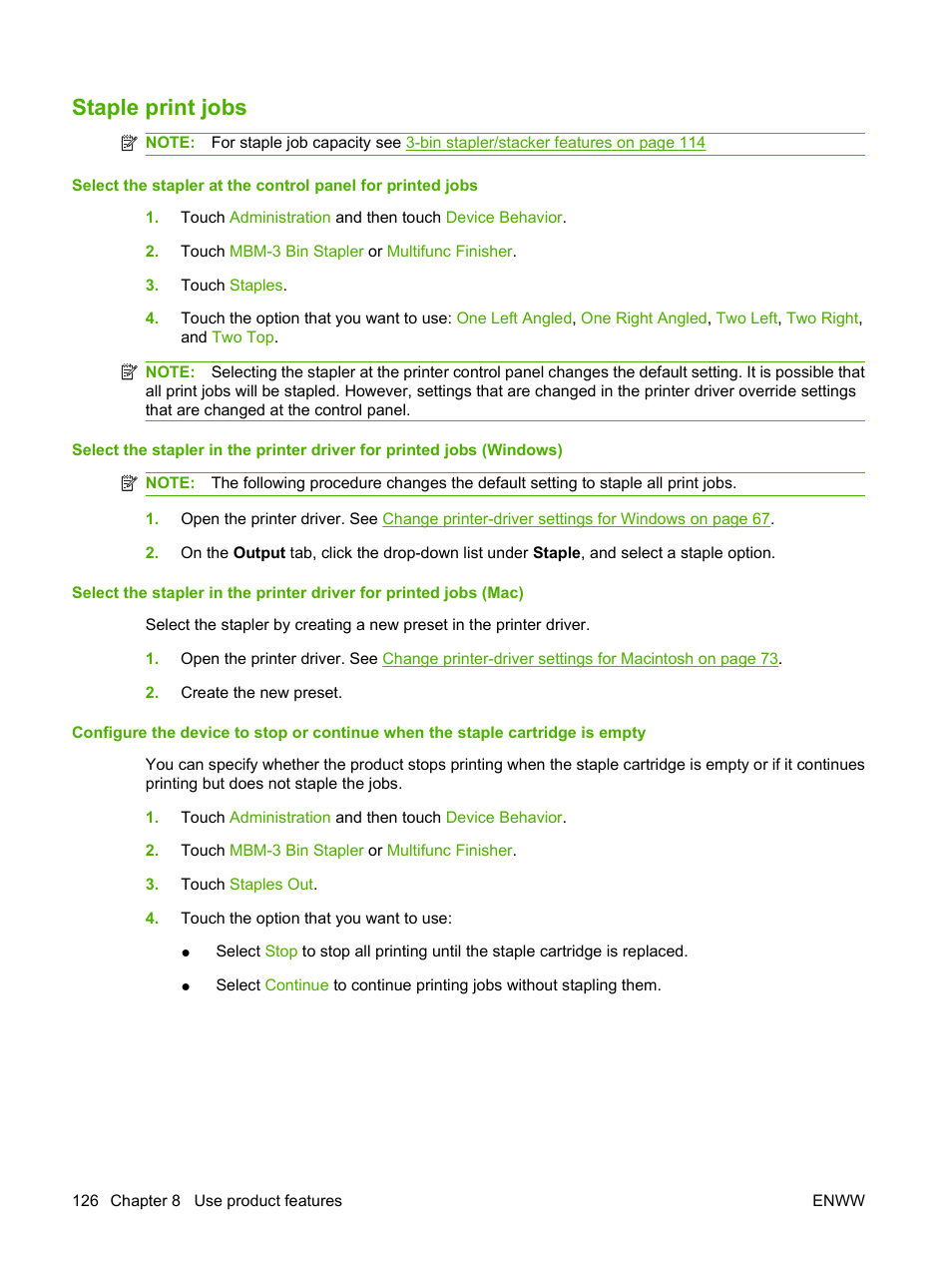 Staple print jobs | HP CM6049F MFP User Manual | Page 142 / 320