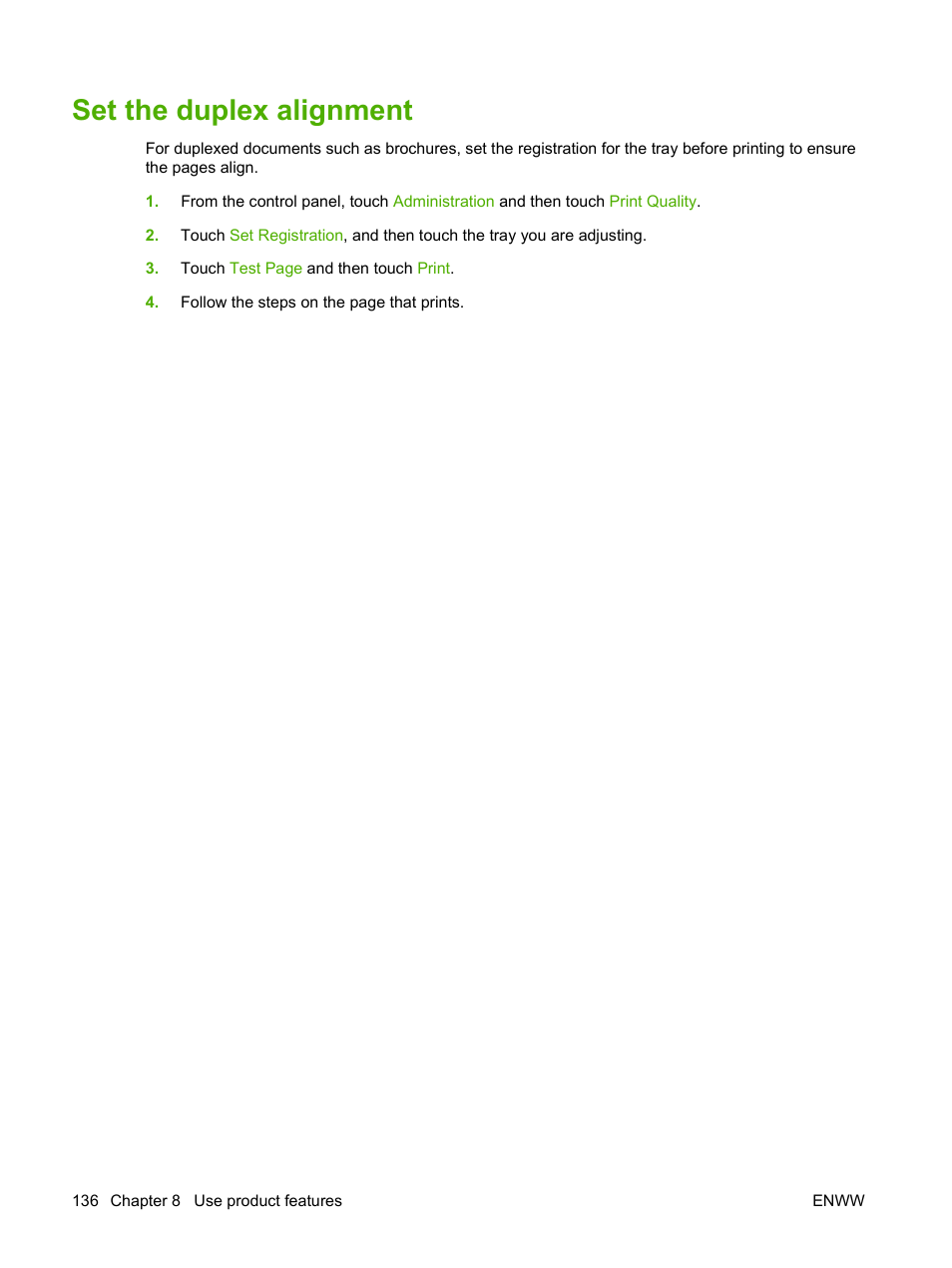 Set the duplex alignment | HP CM6049F MFP User Manual | Page 152 / 320