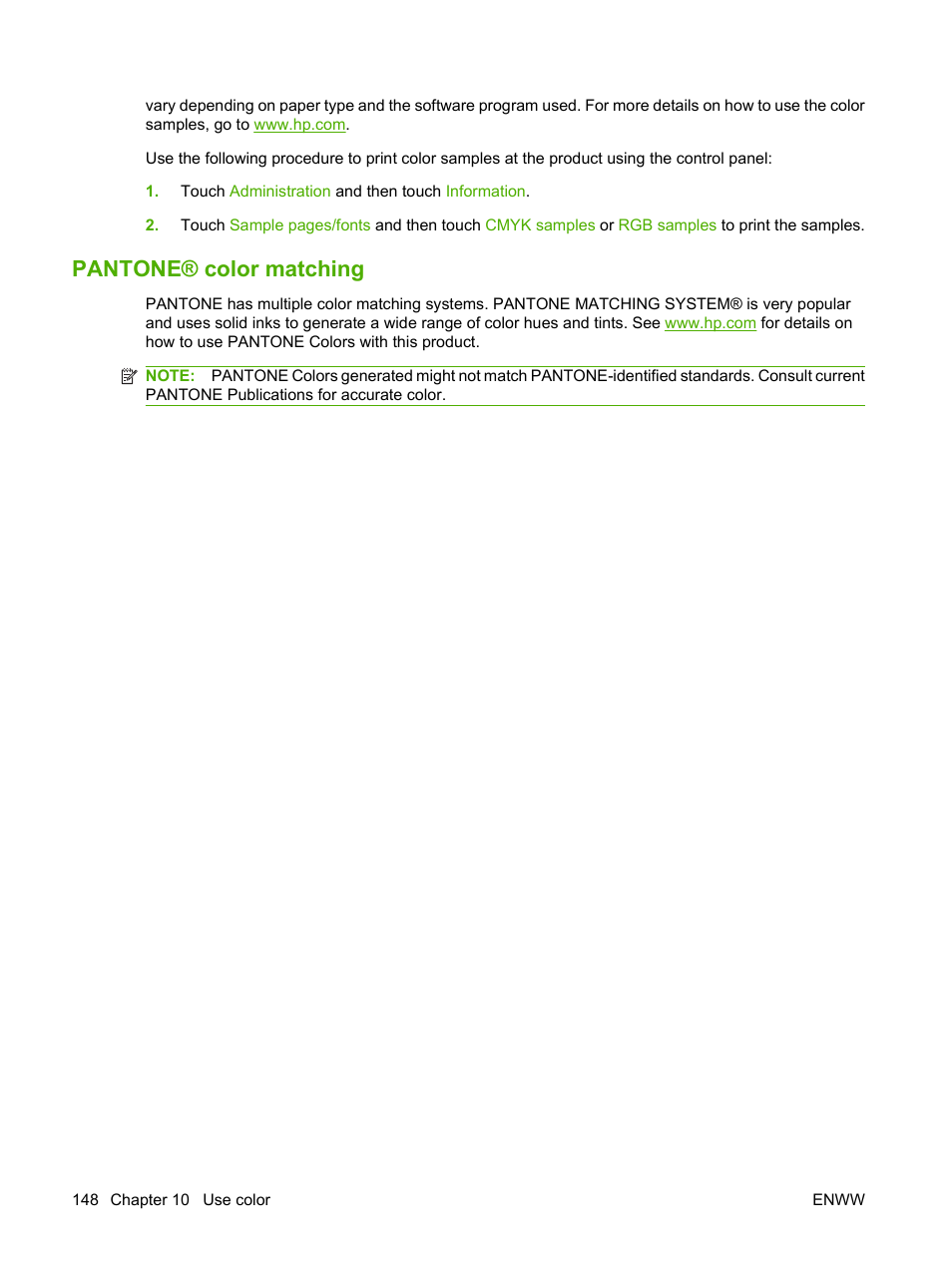 Pantone® color matching | HP CM6049F MFP User Manual | Page 164 / 320