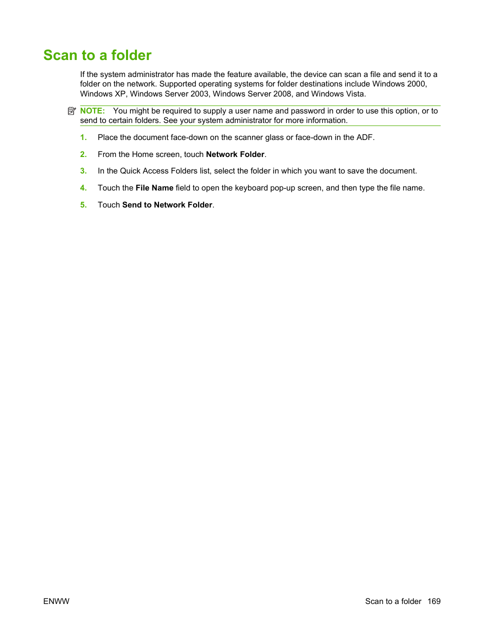 Scan to a folder | HP CM6049F MFP User Manual | Page 185 / 320