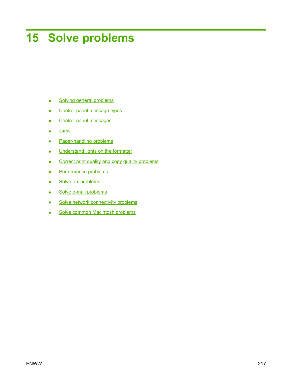 Solve problems, 15 solve problems | HP CM6049F MFP User Manual | Page 233 / 320