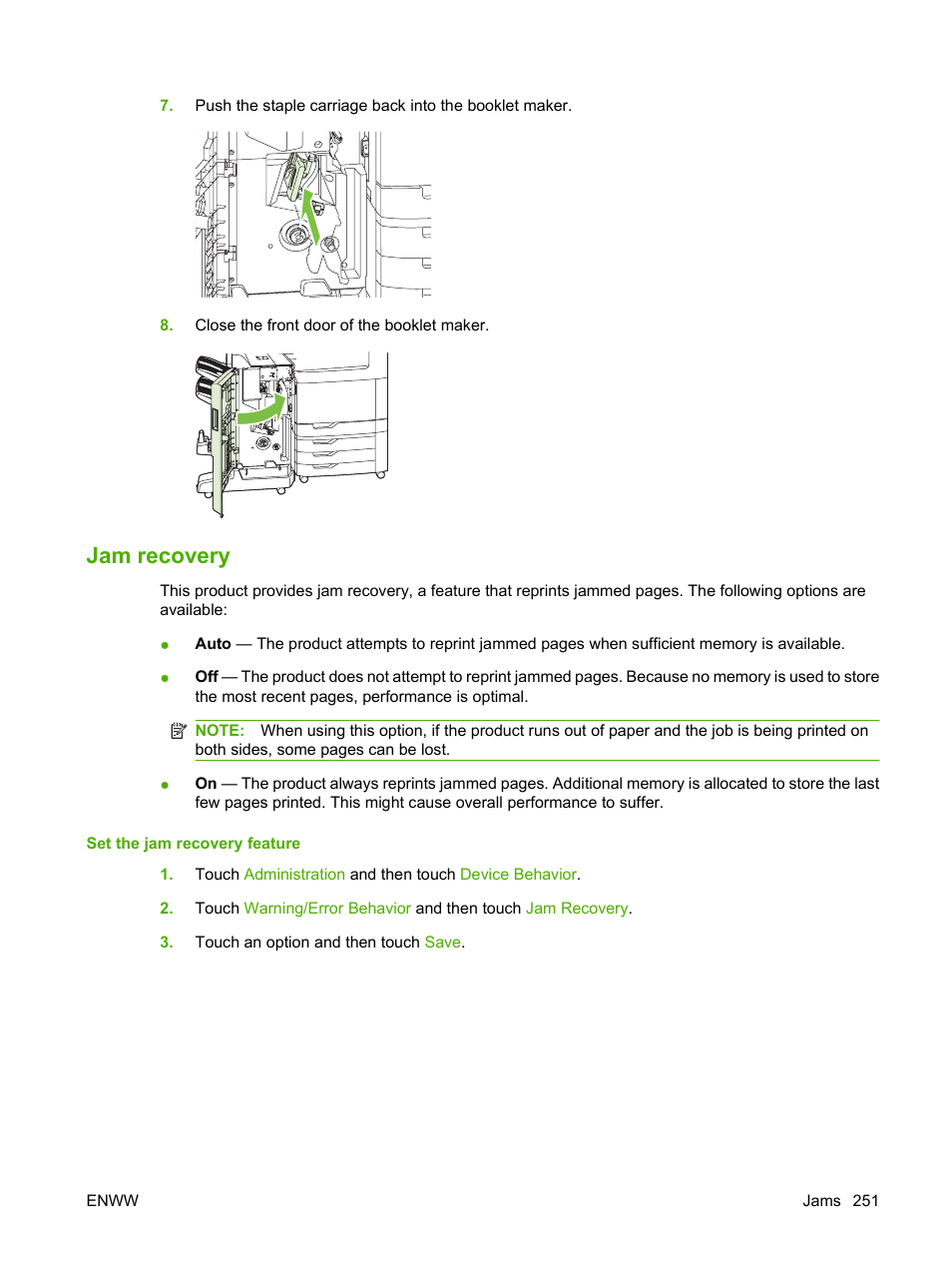 Jam recovery | HP CM6049F MFP User Manual | Page 267 / 320