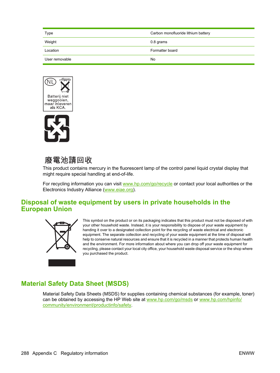 Material safety data sheet (msds) | HP CM6049F MFP User Manual | Page 304 / 320