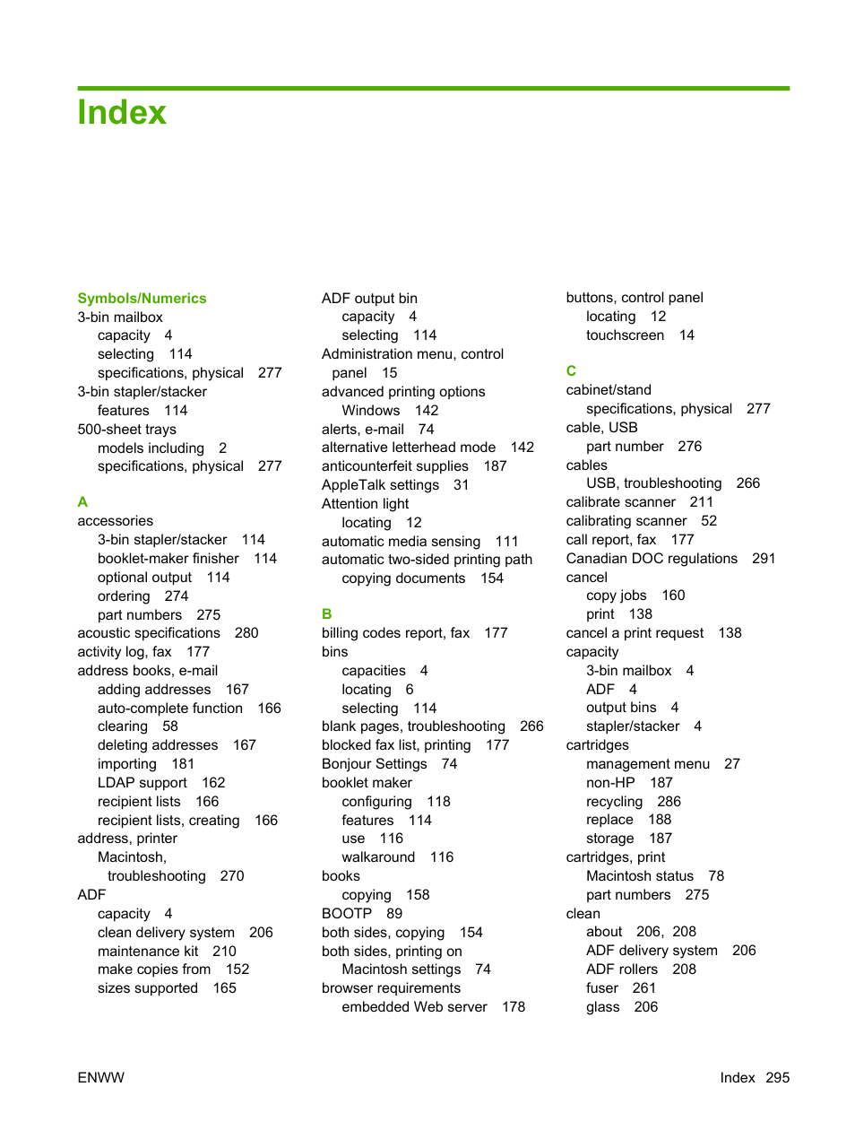 Index | HP CM6049F MFP User Manual | Page 311 / 320