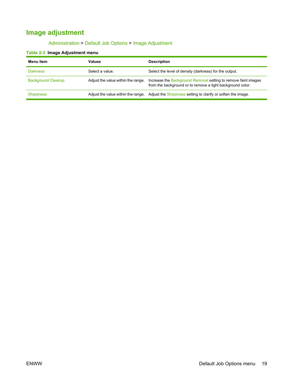 Image adjustment | HP CM6049F MFP User Manual | Page 35 / 320