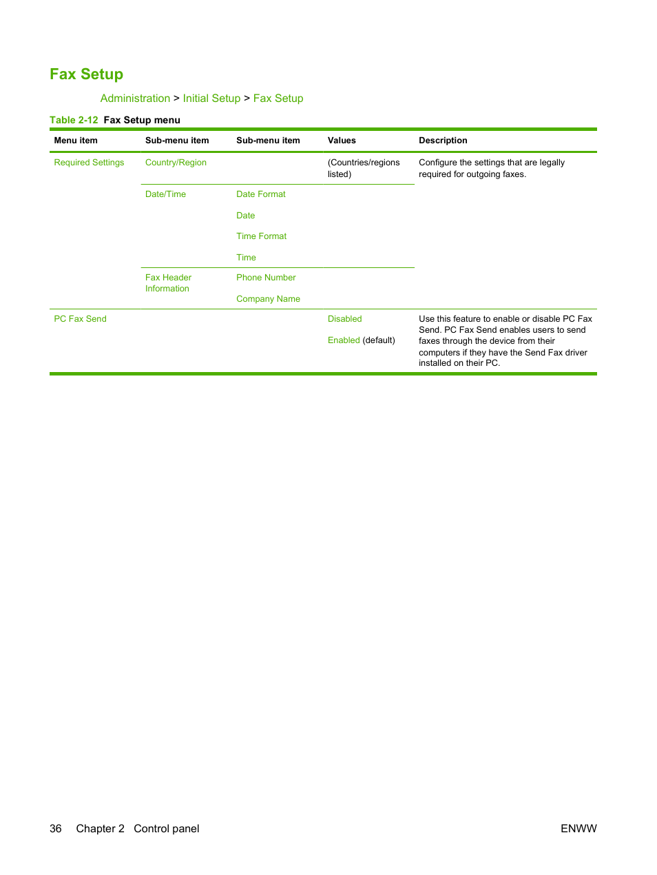 Fax setup | HP CM6049F MFP User Manual | Page 52 / 320