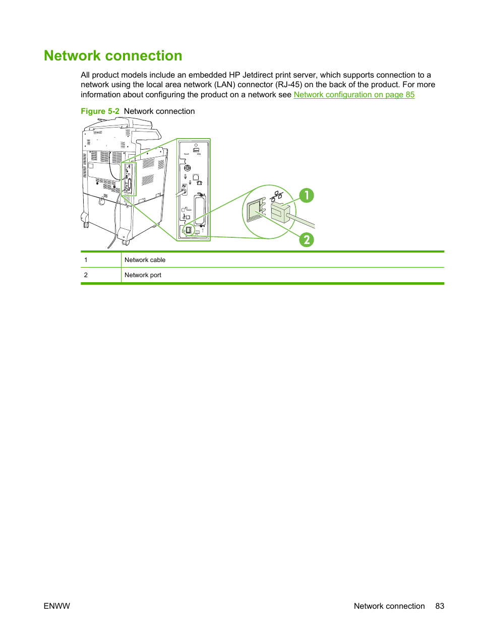 Network connection | HP CM6049F MFP User Manual | Page 99 / 320