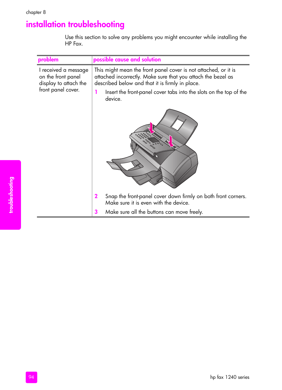 Installation troubleshooting | HP 1240 Series User Manual | Page 104 / 148