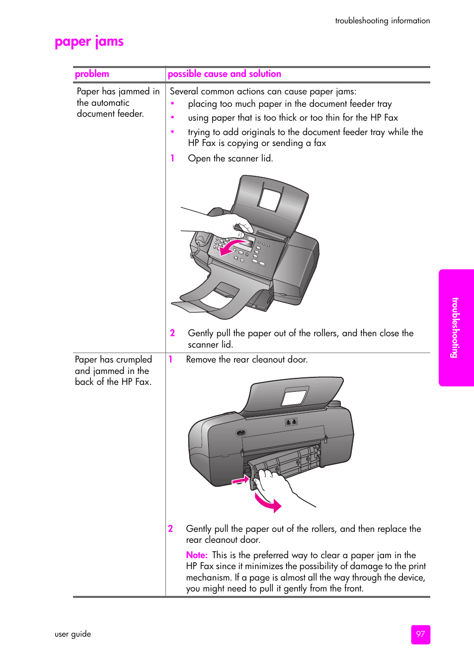 Paper jams | HP 1240 Series User Manual | Page 107 / 148