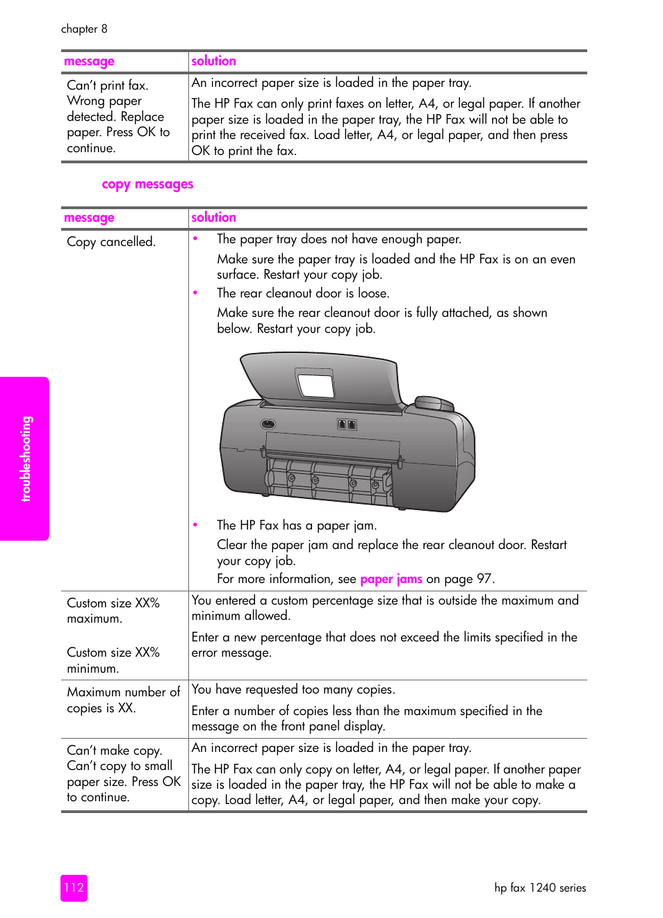 Copy messages | HP 1240 Series User Manual | Page 122 / 148