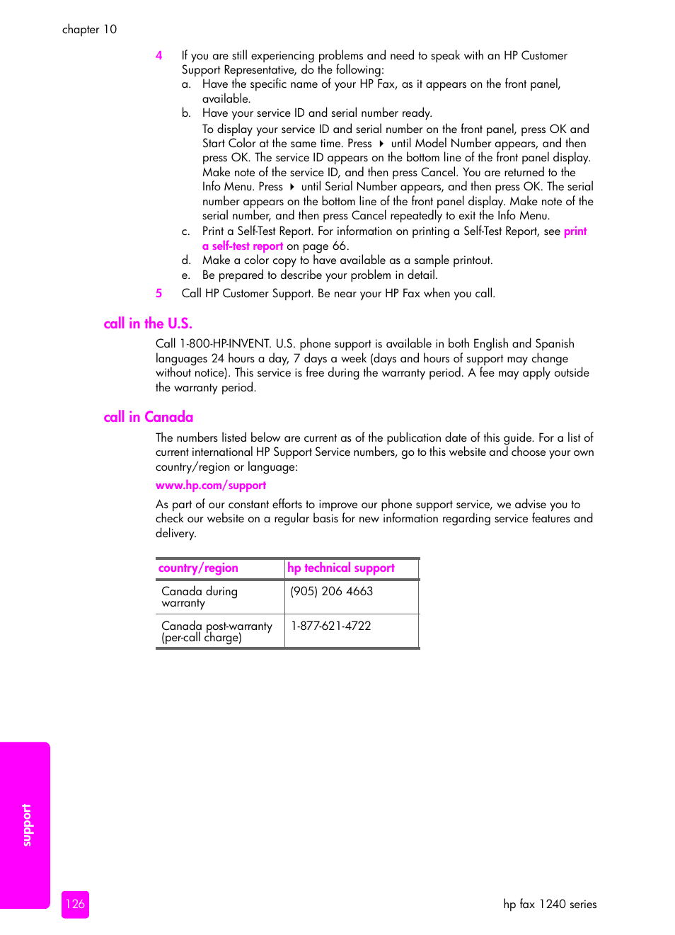 Call in the u.s, Call in canada, Call in the u.s call in canada | HP 1240 Series User Manual | Page 136 / 148