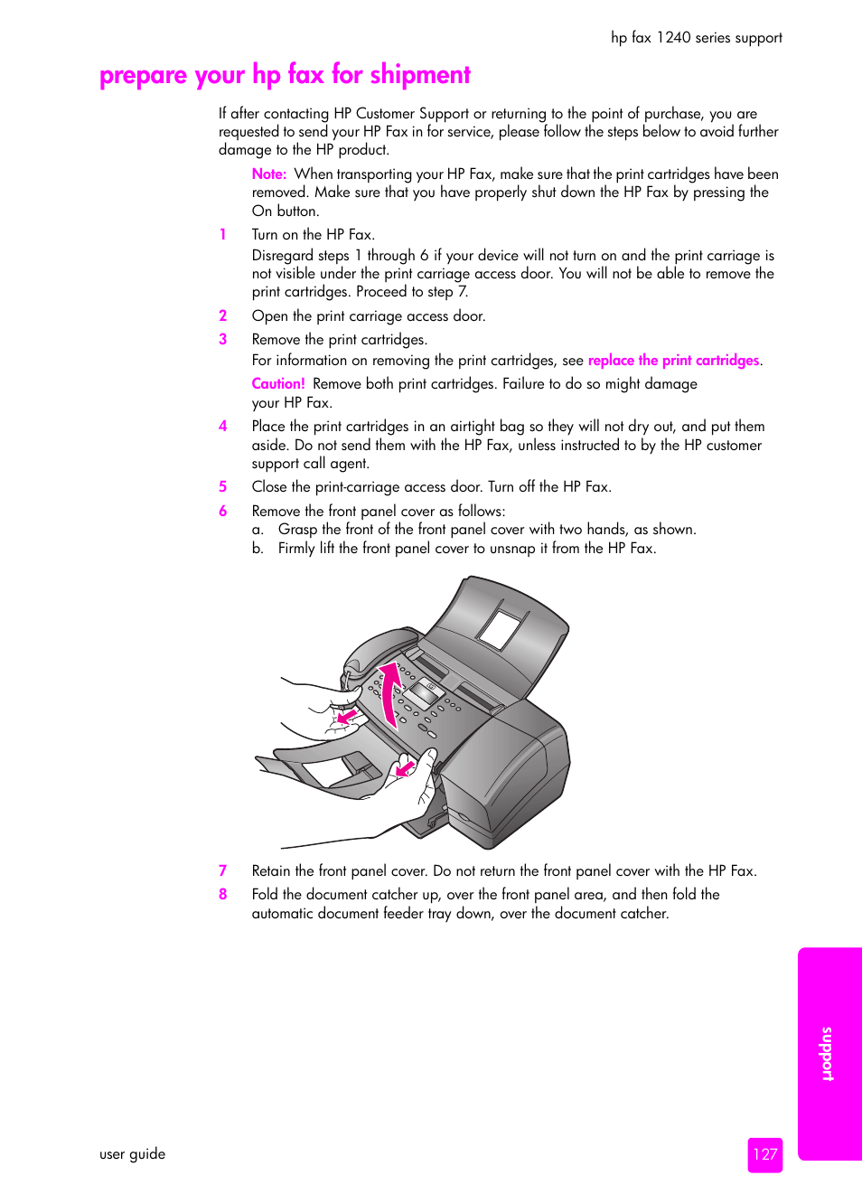 Prepare your hp fax for shipment | HP 1240 Series User Manual | Page 137 / 148