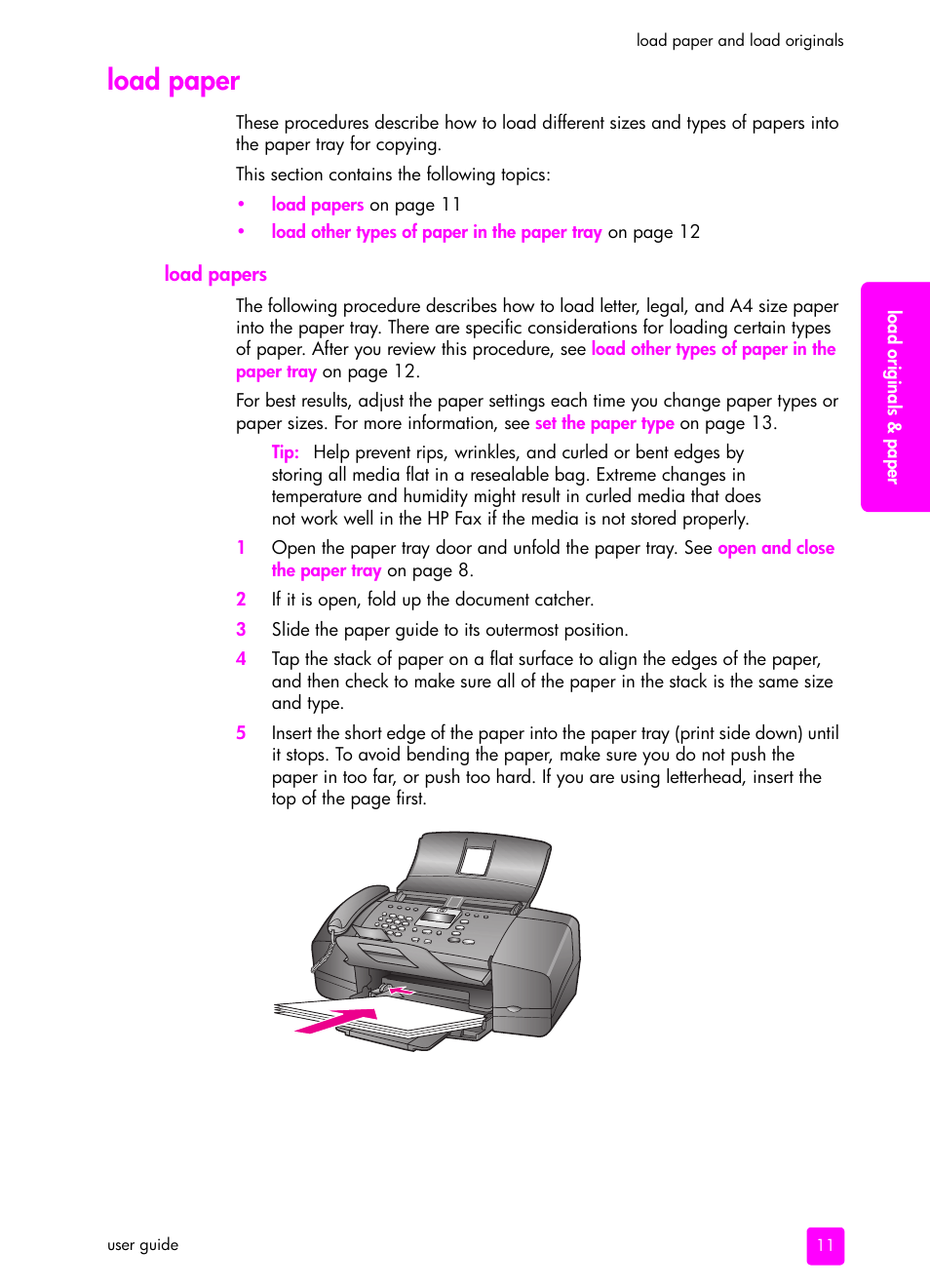 Load paper, Load papers | HP 1240 Series User Manual | Page 21 / 148