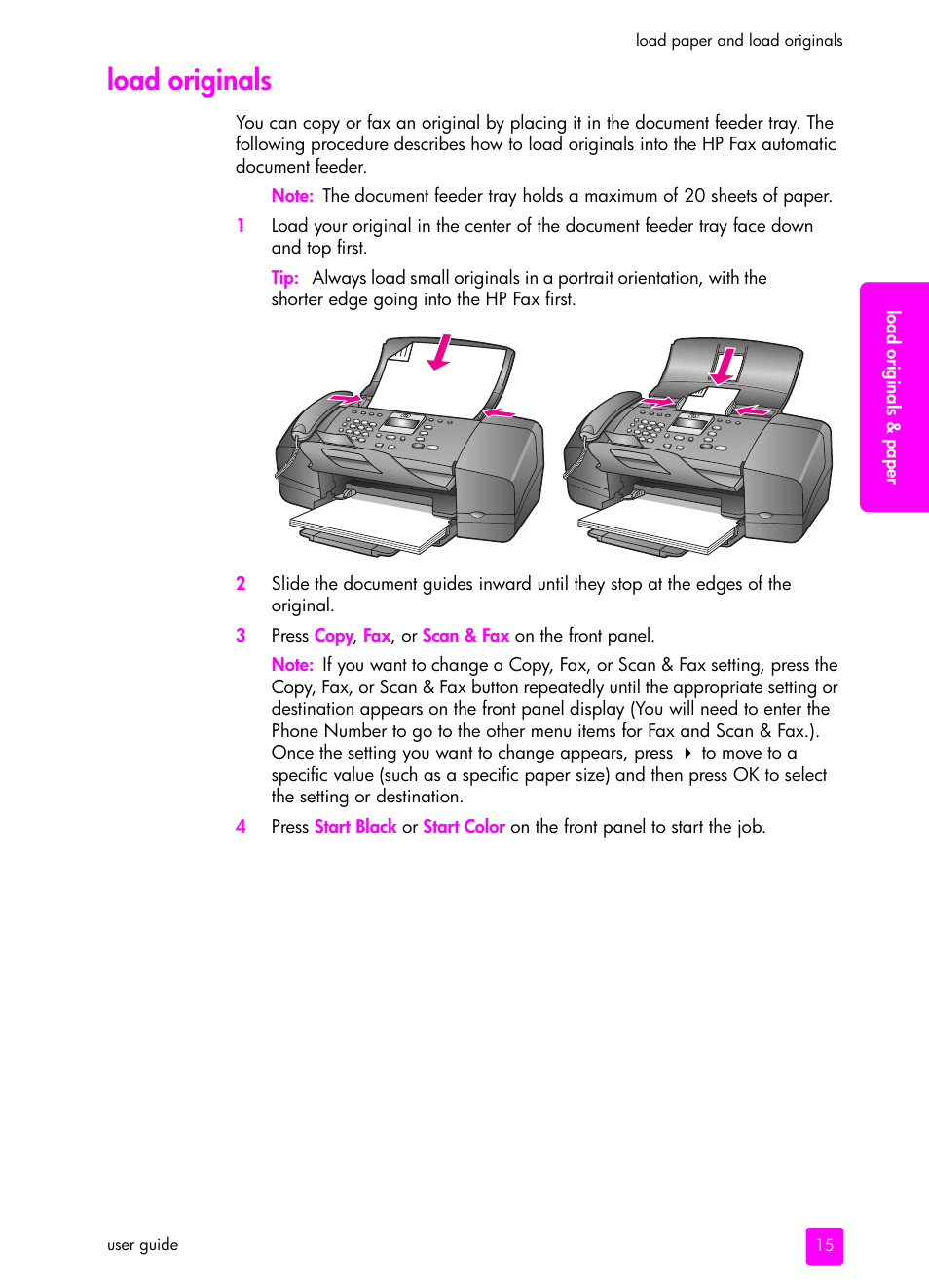 Load originals | HP 1240 Series User Manual | Page 25 / 148