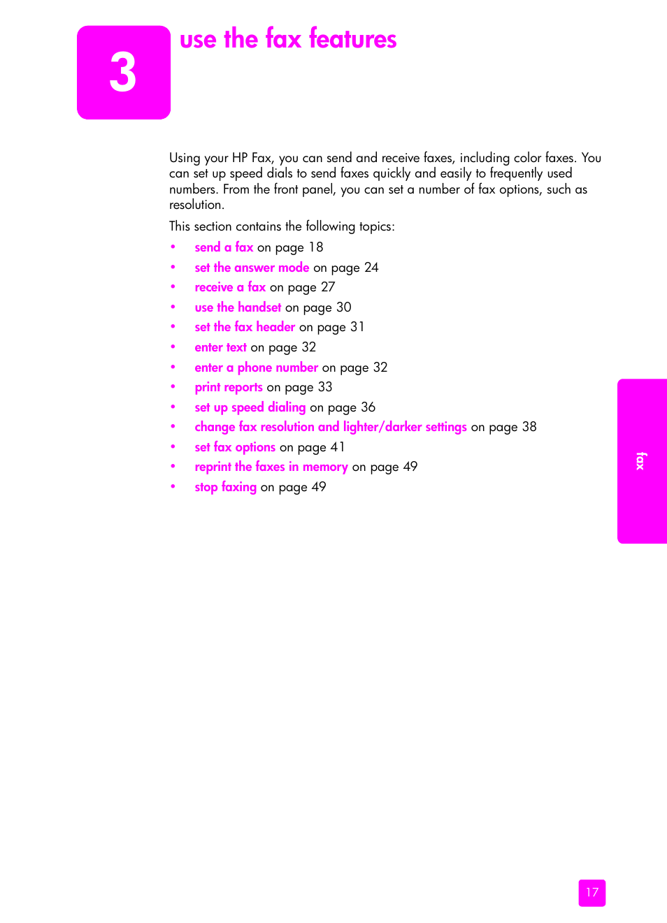 Use the fax features, 3 use the fax features | HP 1240 Series User Manual | Page 27 / 148