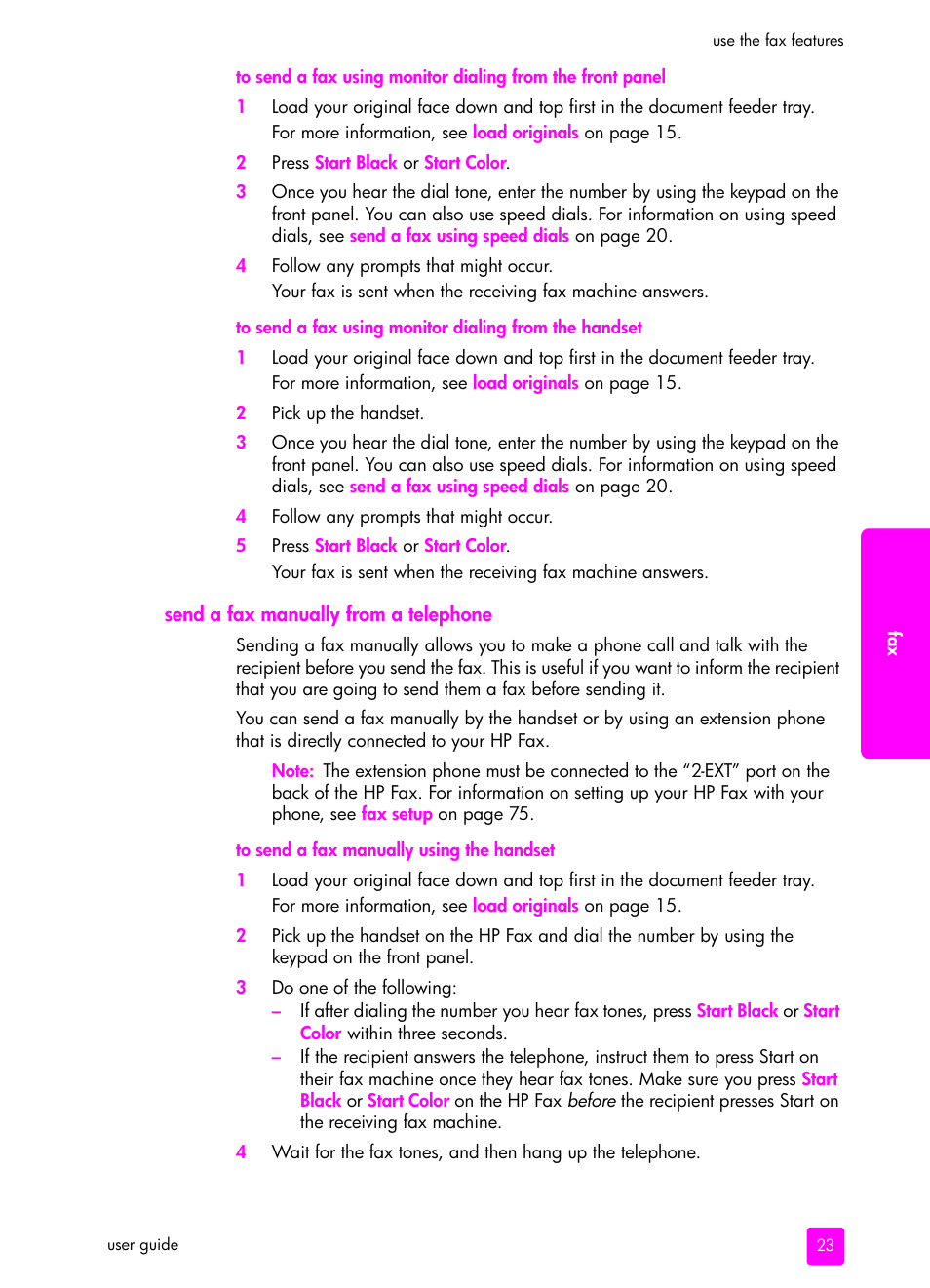 Send a fax manually from a telephone | HP 1240 Series User Manual | Page 33 / 148