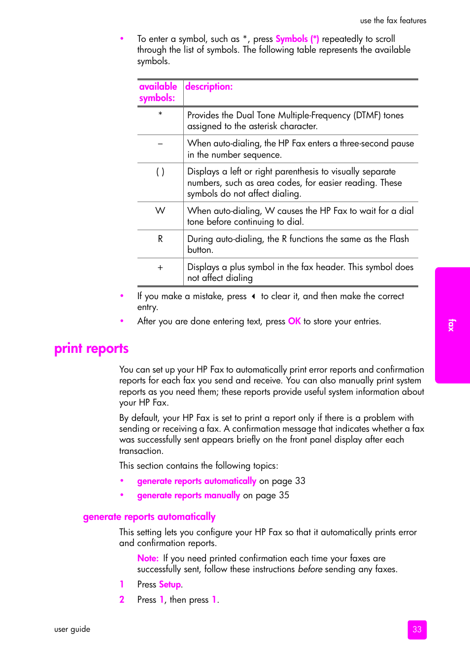 Print reports, Generate reports automatically | HP 1240 Series User Manual | Page 43 / 148