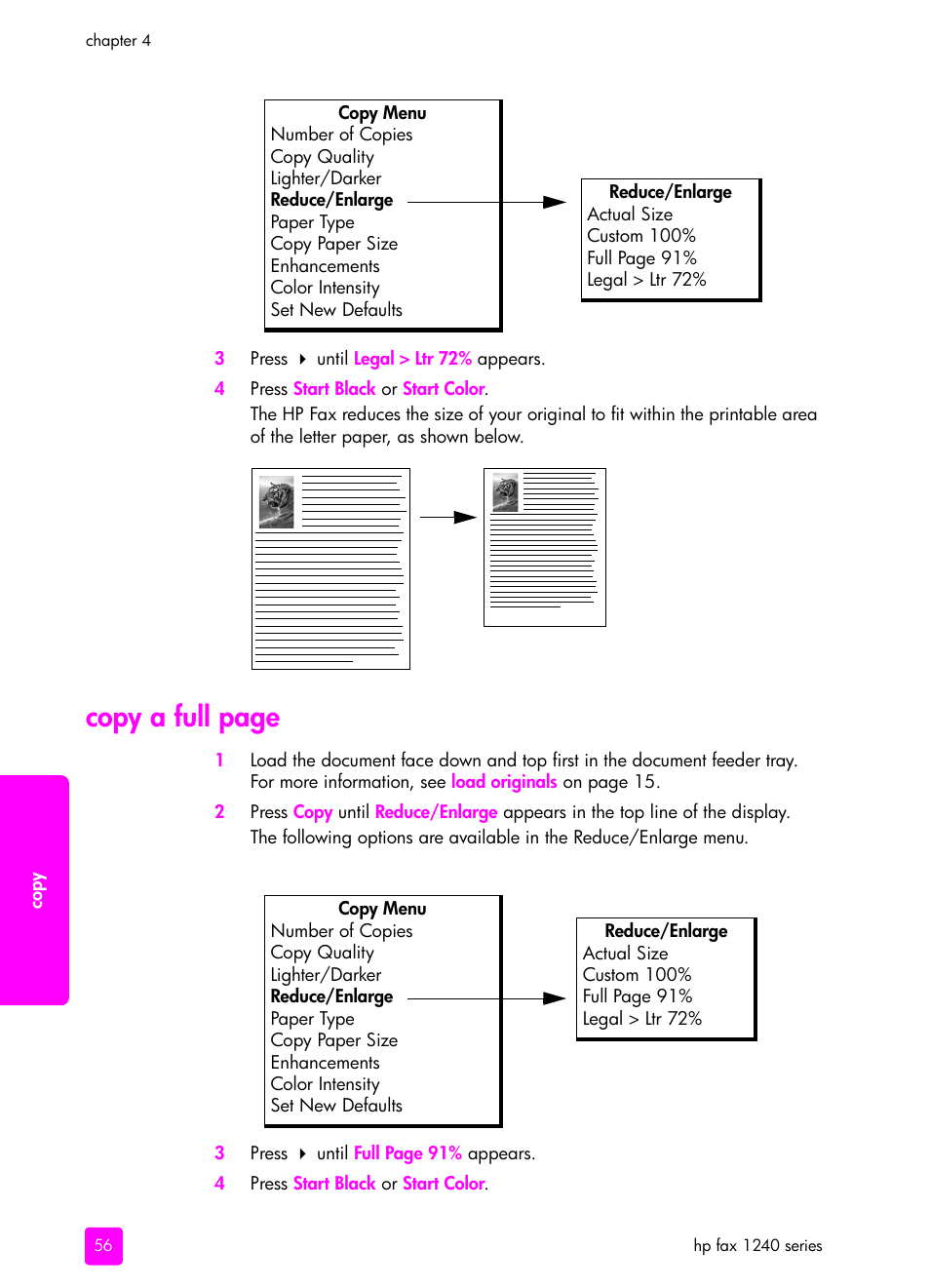 Copy a full page | HP 1240 Series User Manual | Page 66 / 148