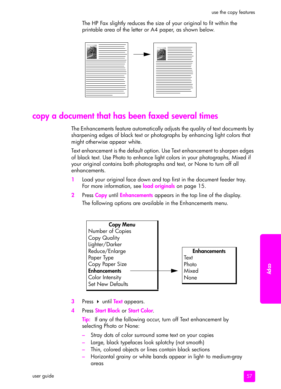 Copy a document that has been faxed several times | HP 1240 Series User Manual | Page 67 / 148